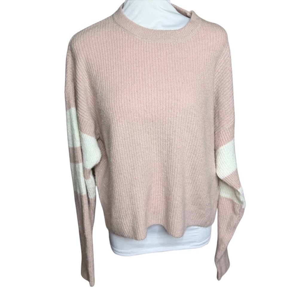 John & Jenn Varsity striped sweater pink white medium